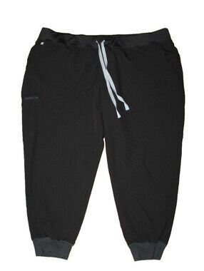 FIGS Zamora Jogger Scrub Pants Women 4XL Petite Black With Gray Drawstring
